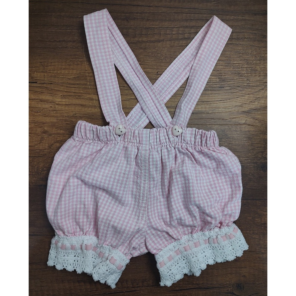 Vintage Hopscotch Pink Plaid One Piece Romper Overalls Size 6-9 Months  D4